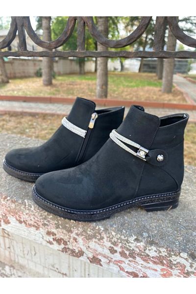 Pabuçhan Ayakkabı&Çanta Pabuçhan 0968 - Stone Detailed Flat Heel Short Boots