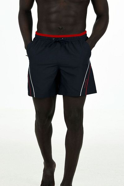Enrico Ferry Men's Navy Blue Elastic Waist Quick Drying Large Size Swim Shorts with Pockets EDY2518B-L