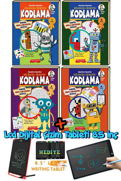 GÖNÜL YAYINCILIK Adım Adım Kodlama Seti (SEVİYE 1-2-3-4) Robotik Kodlama Lcd Dijital Çizim Tableti