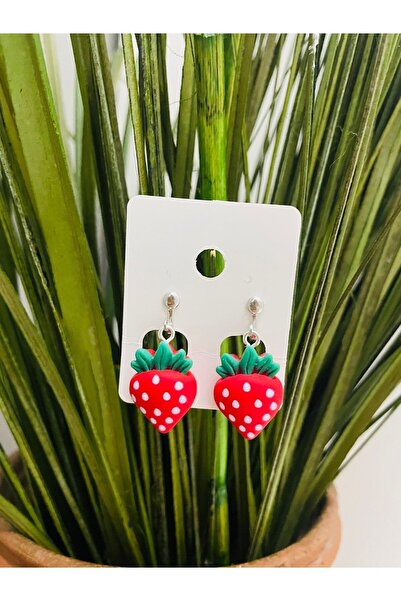 1PARÇAMAVİ Silver Color Strawberry Clip Earrings - Non-Perforated Stud Earrings