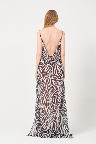 OPIA İstanbul PİNK FLAMİNGO Sırt Dekolteli Yırtmaç Detaylı Transparan Elbise