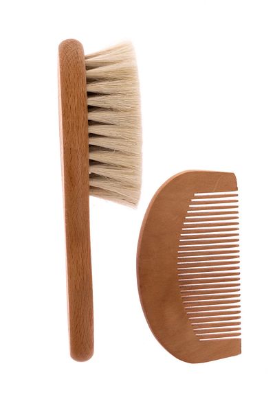 Baby Plus Natural Wooden Baby Hair Brush - Goat Hair Set