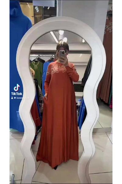 İZZA STYLE Λεπτομερές γυναικείο χιτζάμπ φόρεμα από βαμβακερή πέτρα