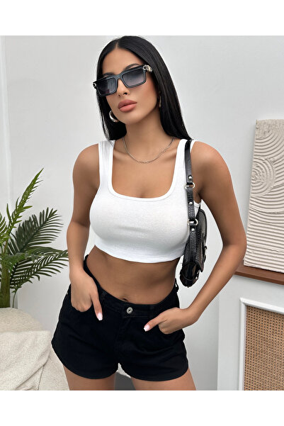 Chicup Bluză albă tricotată cu nervuri - Bretele late