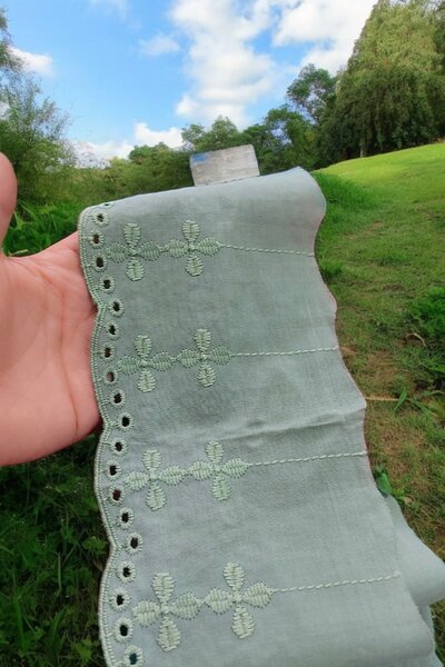 DUAYEN vual üzeri işleme vintage yeşil zencefil desen desen 1 metre