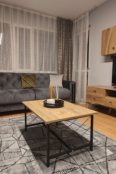 Evnalia Ahşap Orta Sehpa 60x90 Modern Metal Ayak Siyah Tam Çerçeve Çam Desen ...