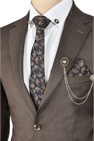 DeepSEA Men's Brown Regular Cut Double Slit 2-Piece Suit -2300375