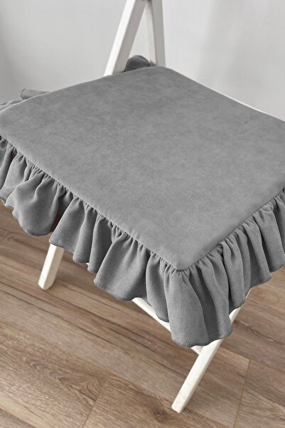 RİTMOHOME Frilly Gray Vintage, Country, Bohemian, Rustic Frilly Scandinavian Chair Cushion