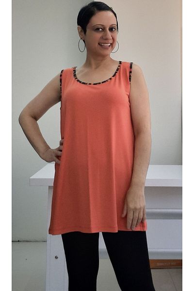 Mertcan Butik Orange Thick Strap Viscose T-Shirt with Piping Detail