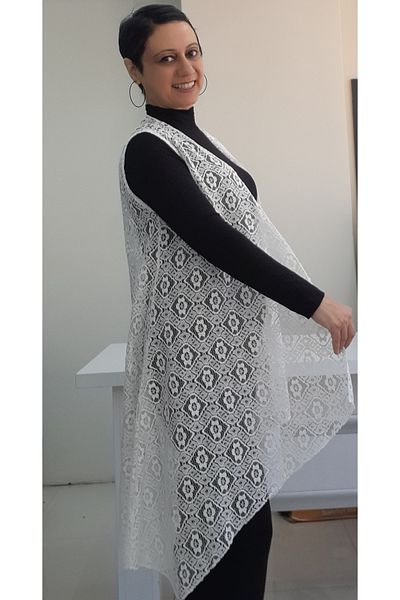 Mertcan Butik Λευκό Δαντελένιο Γιλέκο - Σπασμένο Casual Σάλι Γιακά