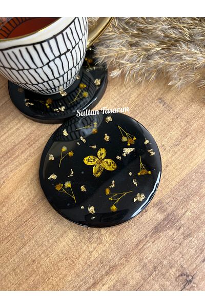 Sultan Tasarım Set of 4 Real Dried Flower Patterned Coasters