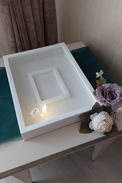 Verda Çerçeve 30x40 Cm Ledli Beyaz Fotoğraf Bölümlü Tasarım Gül Kutusu Anı Çe...