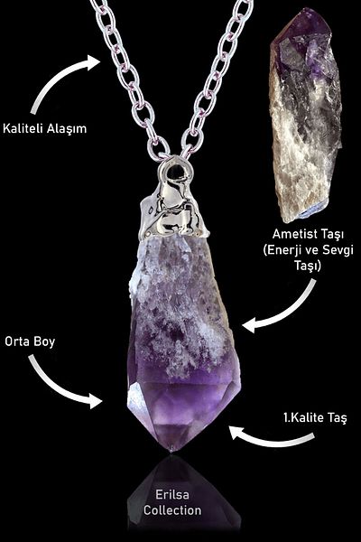 Tesbih Atölyesi Medium Size Certified Raw Unprocessed Amethyst Necklace
