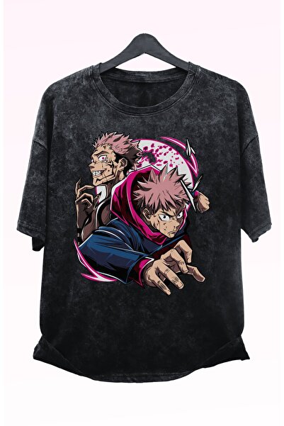 Fuddy Moda Unisex Oversize kroj Anime Štampano majica - Itadori i Sukuna perive