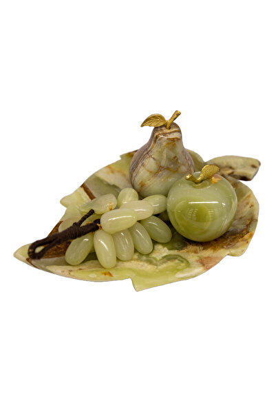 Genel Markalar Doğal Taştan Elma, Armut, Üzüm Takimı ve Yaprak Tepsi - (damar...