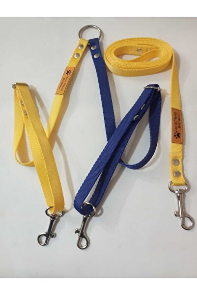 Loyal Friend Store KÖPEK İKİLİ SEVK KAYIŞI VE 1.50CM LİK GEZDİRME KAYIŞI SETİ SARI LACİVERT