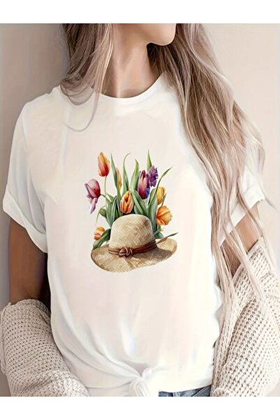 classy moda Tricou oversize cu imprimeu alb - decolteu, mânecă scurtă