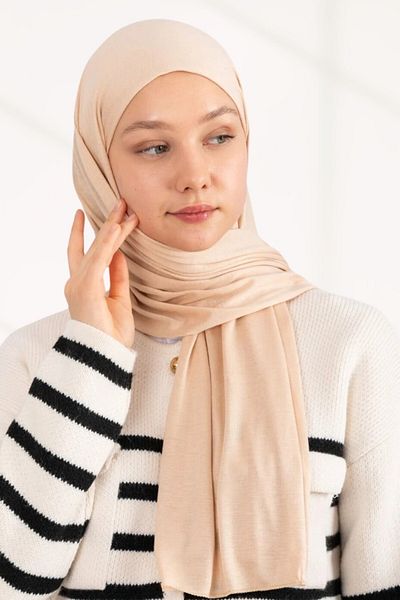 hijabchi Χτενισμένο βαμβακερό σάλι Jersey Shawl - Μπεζ