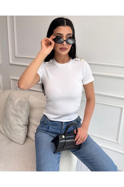 Chicup Λευκή Πλεκτή Μπλούζα - Crew Neck, Επιταγές