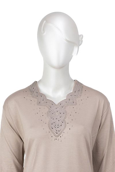 Oppland Γυναικεία μπλούζα Lycra Viscose - Λαιμόκοψη V με πέτρες και κέντημα, Full Fit
