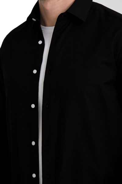 Varetta Black Wide Cut Long Sleeve Men's Shirt