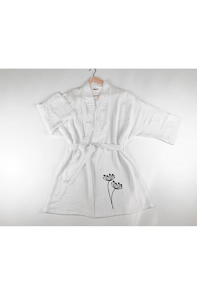 Kidilia White Muslin Kimono - Dandelion Pattern