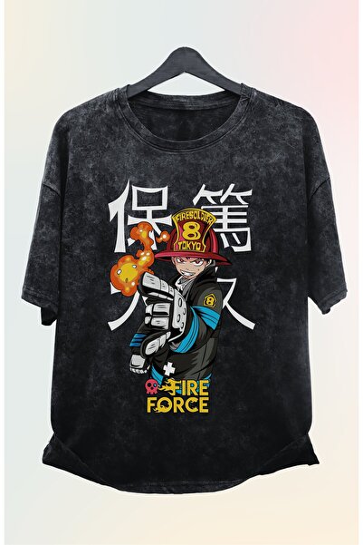 Fuddy Moda Unisex Oversize kroj Fire Force Anime Štampano Vintage majica