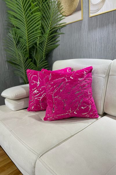 Paris Life Fuchsia Plush Rabbit Rabbit Throw Pillow Cover - Silver Leaf