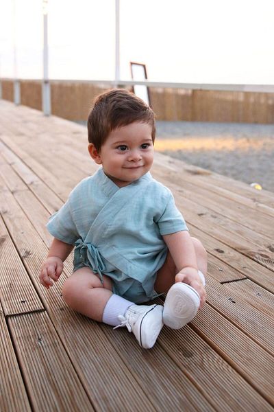Totzee Muslin Short Kimono Jumpsuit Cyan