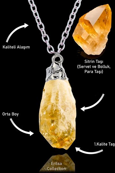 Tesbih Atölyesi Medium Size Citrine Stone Necklace - Raw Unprocessed and Certified