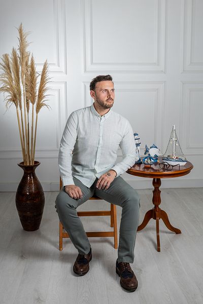 Sarar Πουκάμισο Green Linen Slim Fit - Πέτο Goias με κουμπιά εκρού