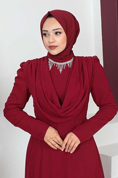 TESETTÜR MÜJDE MERVE Hijab Evening Dress - Necklace Design