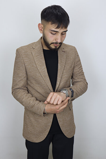 MODA MEN Men's Camel Blazer - Italian Cut, Slim Fit, Single Button and Slit Detail