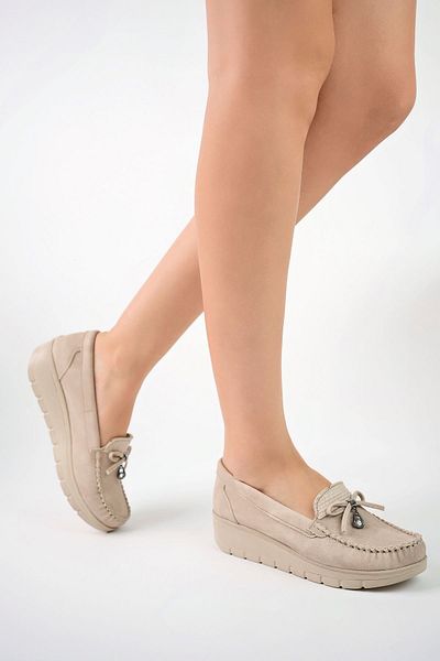 NESKA Wedge Sole Patent Leather Cream Denim Women's Shoes