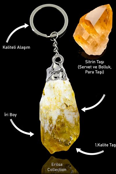 Tesbih Atölyesi Certified Silver Alloy Citrine Stone Keychain