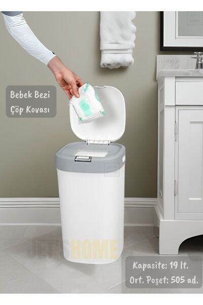 Jet's Home Bebek Bezi Kovası Kokusuz Kendinden Poşetli Kartuşlu Bebek Bezi Çöp Kovası 19 Lt.