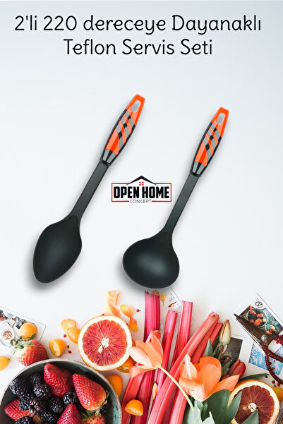 Open Home Concept 2'li Kırmızı Yanmaz Yapışmaz Teflon Servis Seti 220 ° Dayan...