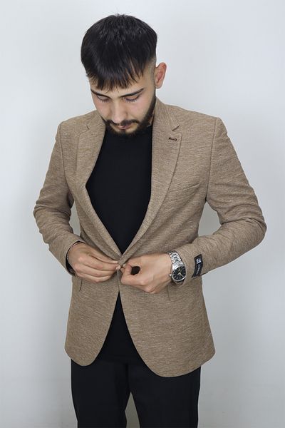 MODA MEN Men's Camel Blazer - Italian Cut, Slim Fit, Single Button and Slit Detail