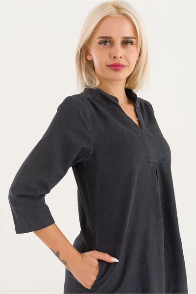 Bold & Young Rochie de damă, neagră, cu mâneci 3/4 spălate, din bumbac, din denim