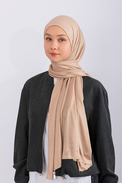 hijabchi Χτενισμένο βαμβακερό σάλι Τζέρσεϊ - Σκούρο Μπεζ