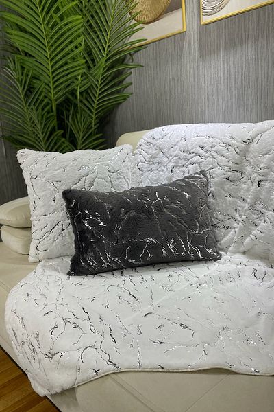 Paris Life White Rabbit Plush Silver Leaf Sofa Cover and Shawl