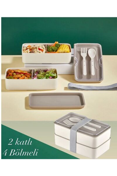 ALİNA HOME 2 Layer Lunch Box - Storage Container with Fork and Spoon, Food Box with Feeding Compartment
