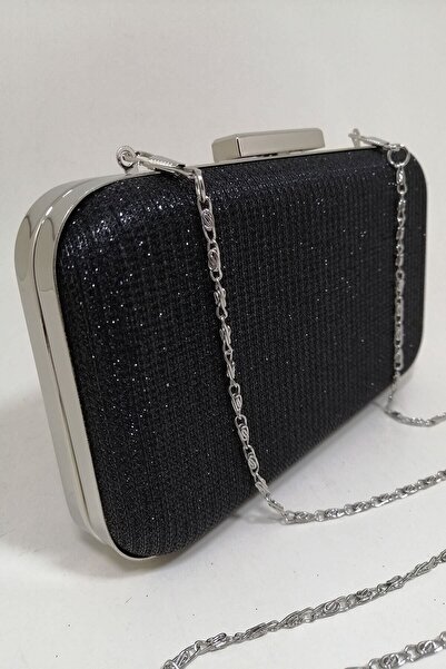 PARKTAN Siyah Simli Abiye Clutch Portföy Çanta