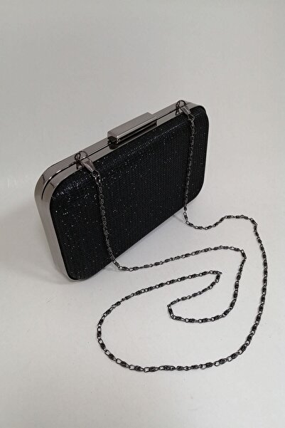PARKTAN Siyah Simli Abiye Clutch Portföy Çanta
