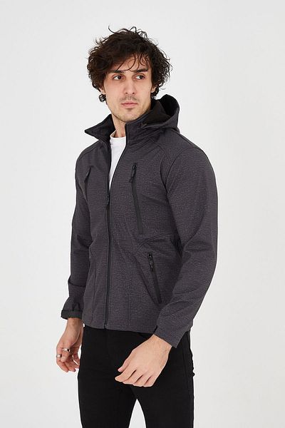 Camp Scoutland Ανδρικό τακτικό παλτό Anthracite - Outdoor Softshell, Ανθεκτικό στο νερό και τον άνεμο, Φλις φορητή κουκούλα