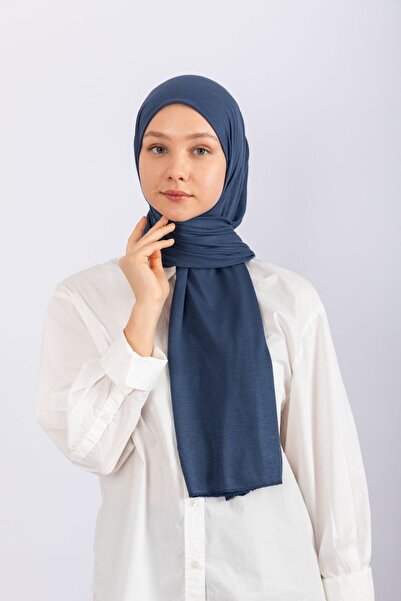 hijabchi Χτενισμένο βαμβακερό σάλι Τζέρσεϊ - Midnight Blue