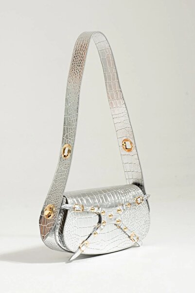 on star Geantă de mână și de umăr pentru femei, cu textura crocodil, cu curea de blocare reglabilă