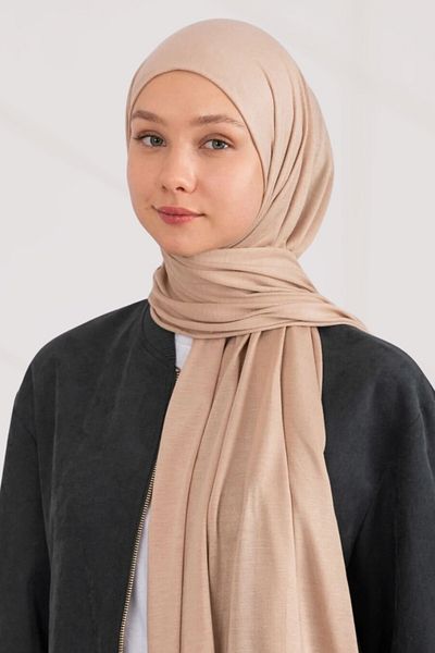 hijabchi Χτενισμένο βαμβακερό σάλι Τζέρσεϊ - Σκούρο Μπεζ