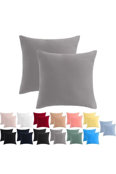 ATACA TEKSTİL 2-Piece Cotton Jersey Pillowcase Set with Hidden Zipper 100% Cotton Soft and Breathable (50x50)