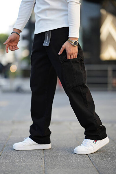 Giraffe Siyah Kargo Cepli Baggy Bol Kalıp Jean Pantolon